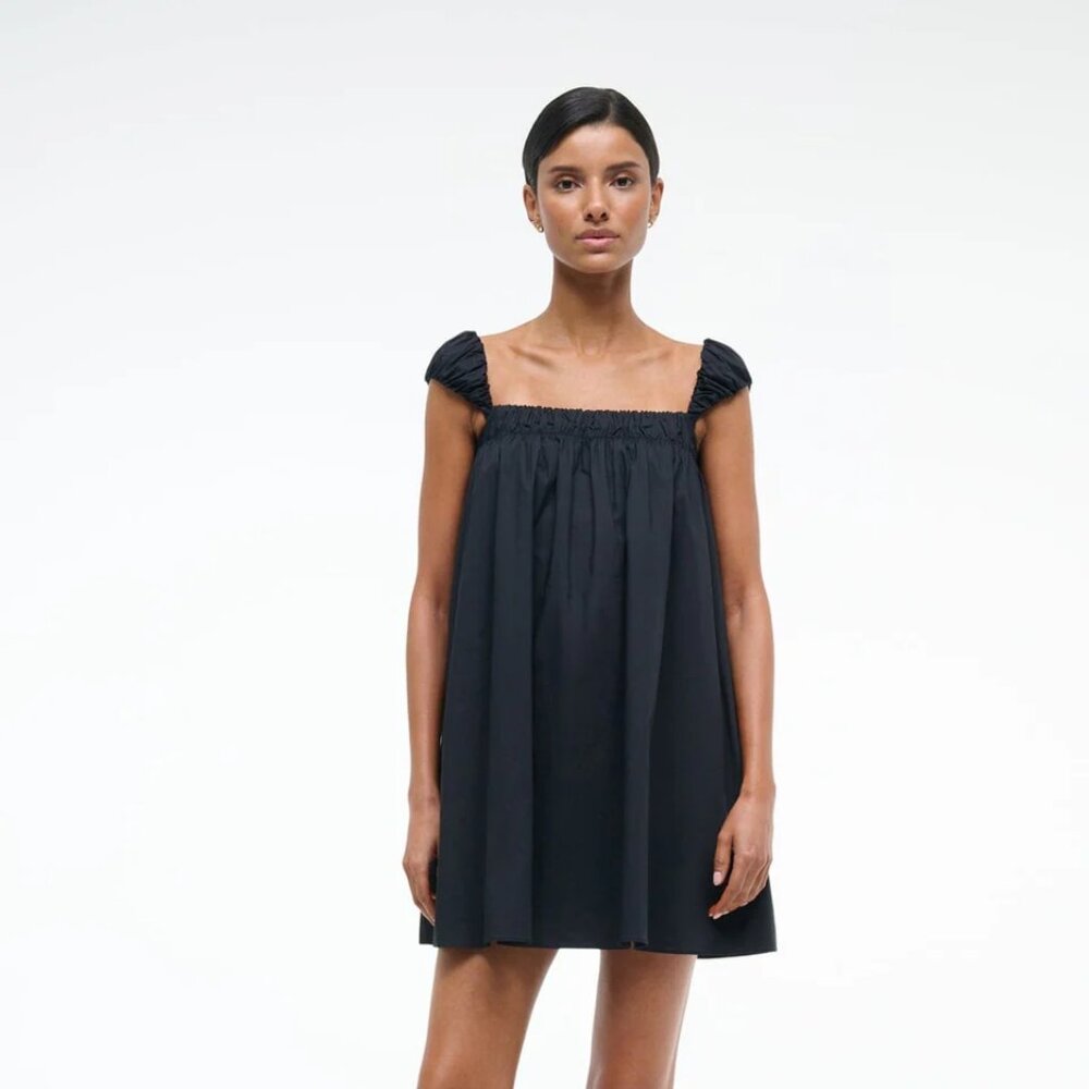 NEW STAUD Beau gathered cotton-blend poplin mini dress